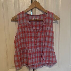 Pilcro Red and Blue Checkered Sleeveless Blouse